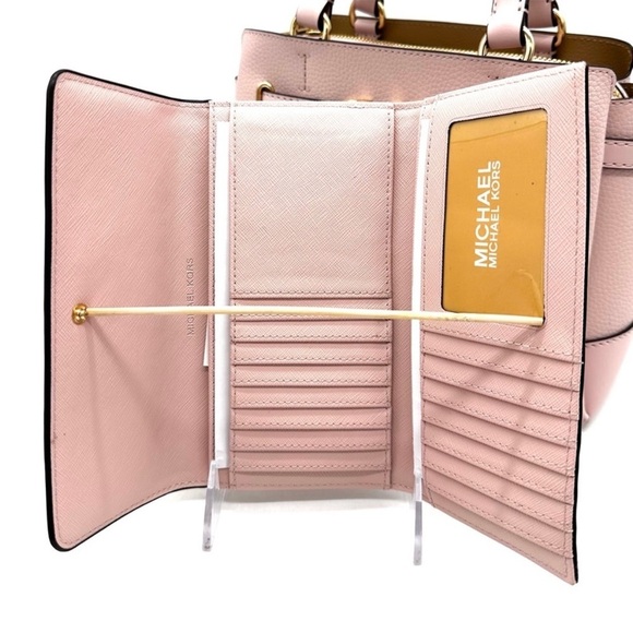 Michael Kors Reed Small Satchel Crossbody Bag & Large Trifold Wallet Light Pink - Picture 14 of 16